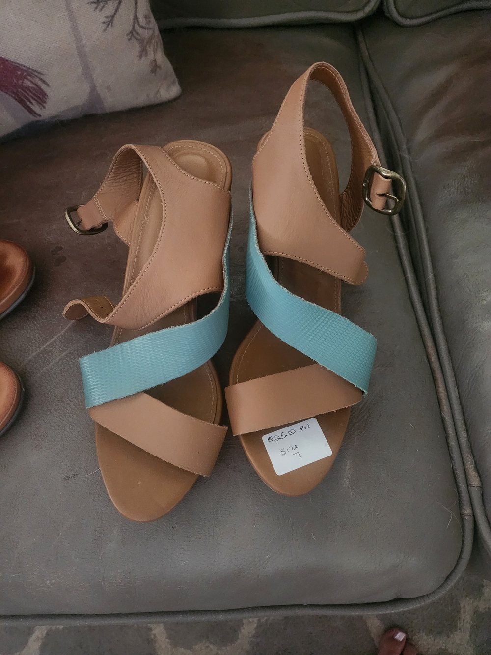 Women’s Tan and Light Blue Strappy Sandals - Stylish Summer Comfort